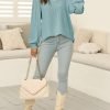 Women's Square Neck Long Sleeve Casual Loose Ribbed Knit Soft Blouses Tops