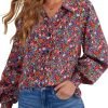 Women's Casual V Neck Allover Floral Print Long Sleeve Chiffon Button Down Blouses Bohemian Top Shirts