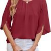 Women's Chiffon Blouse 3/4 Sleeve Crew Neck Loose Tops Casual Blouses Shirt