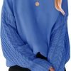 Women's 2024 Fall Long Sleeve Crew Neck Solid Color Cable Knit Chunky Casual Oversized Pullover Sweater Tops