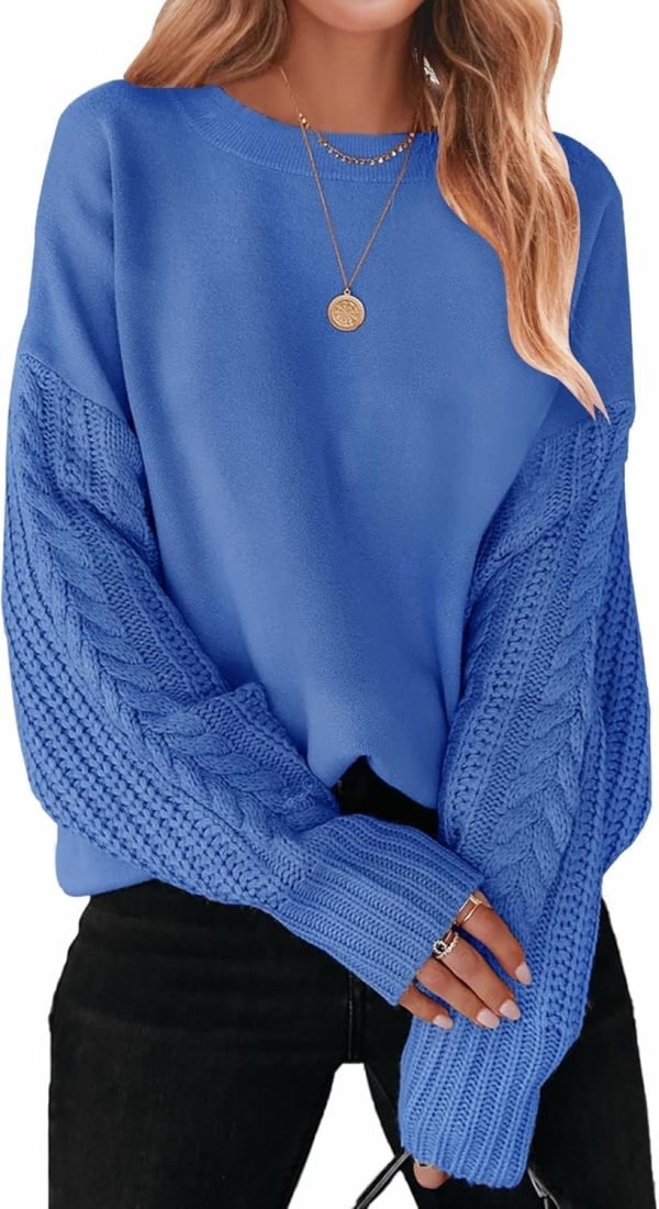71_gbFtyZwL._AC_SL1500 Women's 2024 Fall Long Sleeve Crew Neck Solid Color Cable Knit Chunky Casual Oversized Pullover Sweater Tops