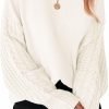 Women's 2024 Fall Long Sleeve Crew Neck Solid Color Cable Knit Chunky Casual Oversized Pullover Sweater Tops