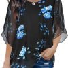 Womens Tops Dressy Casual Summer Chiffon Blouse 3/4 Sleeve Loose Mesh Tunic Shirts