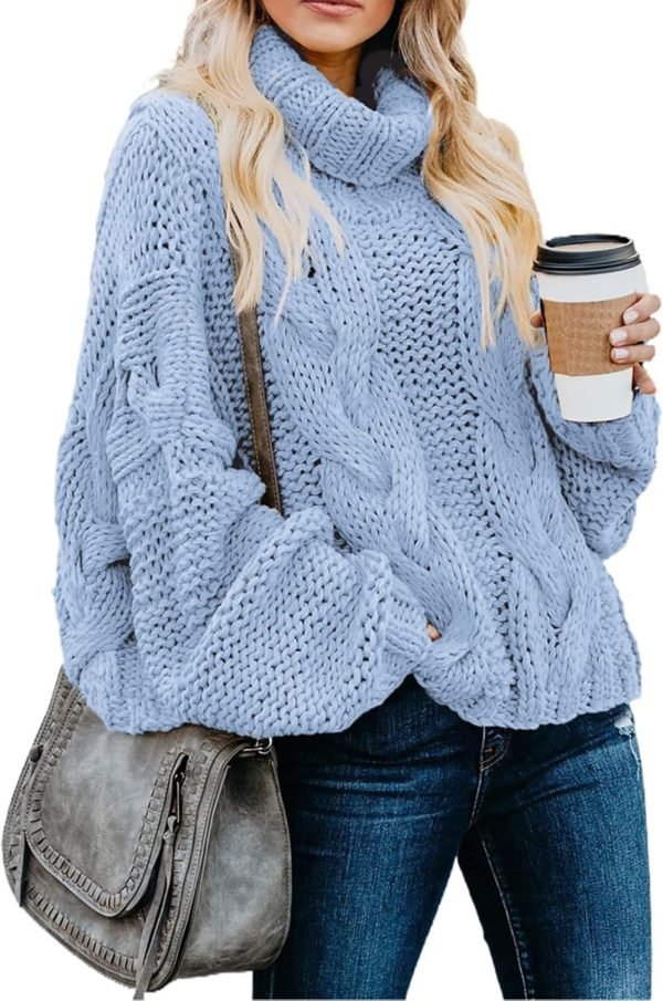 71aJxDN7d-L._AC_SL1500 Womens 2024 Winter Fall Solid Turtleneck High Neck Balloon Long Sleeve Sweaters Pullover Outerwear