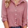 Womens Button Down Shirts V Neck Roll Up 3/4 Length Sleeve Tops Elegant Dressy Blouses Business Casual Outfits