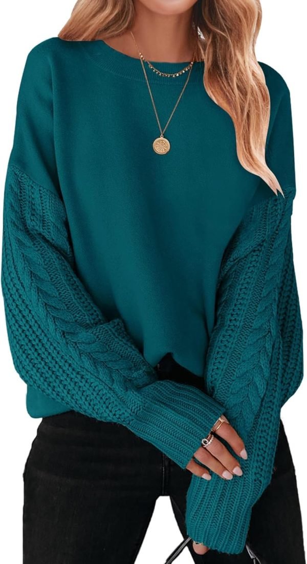 71aZGvUkPWL._AC_SL1500 Women's 2024 Fall Long Sleeve Crew Neck Solid Color Cable Knit Chunky Casual Oversized Pullover Sweater Tops