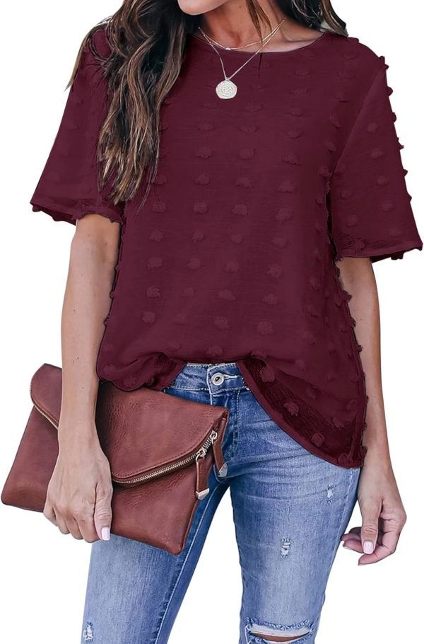 71a_hLKUwwL._AC_SL1500 Womens Chiffon Blouse Summer Casual Round Neck Short Sleeve Pom Pom Shirts Top