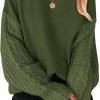Women's 2024 Fall Long Sleeve Crew Neck Solid Color Cable Knit Chunky Casual Oversized Pullover Sweater Tops