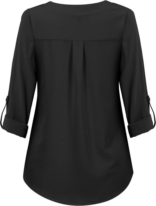 U.Vomade Women's 3/4 Cuffed Sleeve Chiffon V Neck Casual Shirts for Women S-XL