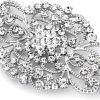 Vintage Bridal Crystal Brooch Pin, 4" Wide, Antique Silver Wedding Pin, Rhinestone Brooch for Brides and Wedding, Art Deco Fashion Accessory