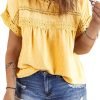 Women Plus Size Tops Crewneck Short Sleeve Lace Crochet Loose Casual Summer Blouses Shirts(1X-5X)