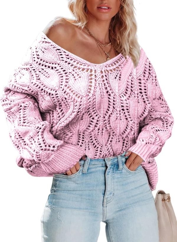 71cwjHXXIHL._AC_SL1500 Fall Sweaters Round Neck Crochet Hollow Out Cute Winter Pullover Sweaters for Women Trendy 2024