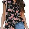 Women's V Neck Short Sleeve Button Down Shirts Casual Chiffon Blouses Tops