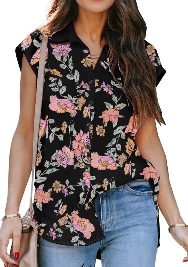 71dDisXNHnL._AC_SL1169 Women's V Neck Short Sleeve Button Down Shirts Casual Chiffon Blouses Tops