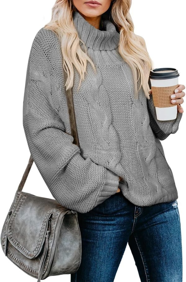 71dNJGGnBPL._AC_SL1500 Womens 2024 Winter Fall Solid Turtleneck High Neck Balloon Long Sleeve Sweaters Pullover Outerwear