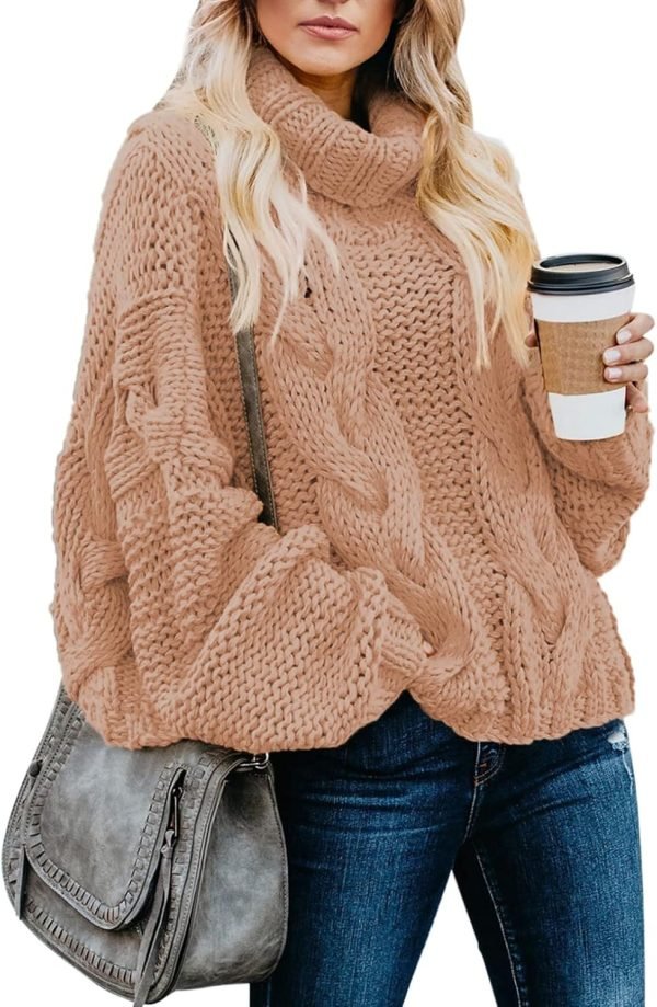 71dSFRsyKmL._AC_SL1500 Womens 2024 Winter Fall Solid Turtleneck High Neck Balloon Long Sleeve Sweaters Pullover Outerwear
