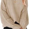Women's 2024 Fall Long Sleeve Crew Neck Solid Color Cable Knit Chunky Casual Oversized Pullover Sweater Tops