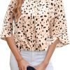 Women's Chiffon Blouse 3/4 Sleeve Crew Neck Loose Tops Casual Blouses Shirt