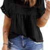 Women Plus Size Tops Crewneck Short Sleeve Lace Crochet Loose Casual Summer Blouses Shirts(1X-5X)