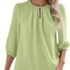 V Neck Puff 3/4 Length Sleeve Womens Tops Dressy Casual Chiffon Work Blouses Pleated T-Shirts Loose Fit S-XXL