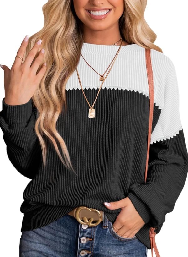 71eImfN4-LL._AC_SL1500 Womens Fashion 2024 Color Block Long Sleeve Crewneck Knitted Casual Loose Pullover Shirts Tops