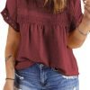 Women Plus Size Tops Crewneck Short Sleeve Lace Crochet Loose Casual Summer Blouses Shirts(1X-5X)