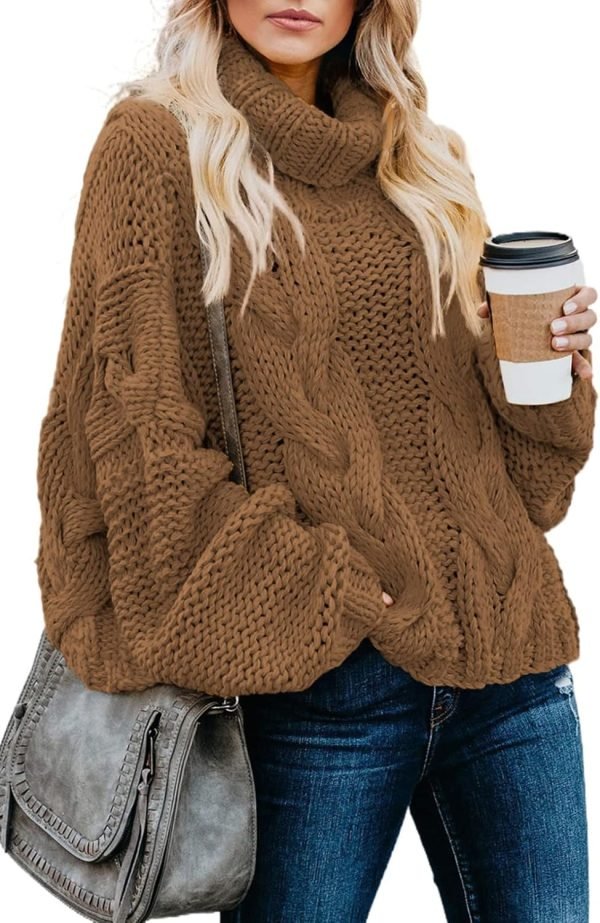 71e_4BQWLQL._AC_SL1500 Womens 2024 Winter Fall Solid Turtleneck High Neck Balloon Long Sleeve Sweaters Pullover Outerwear