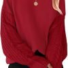 Women's 2024 Fall Long Sleeve Crew Neck Solid Color Cable Knit Chunky Casual Oversized Pullover Sweater Tops