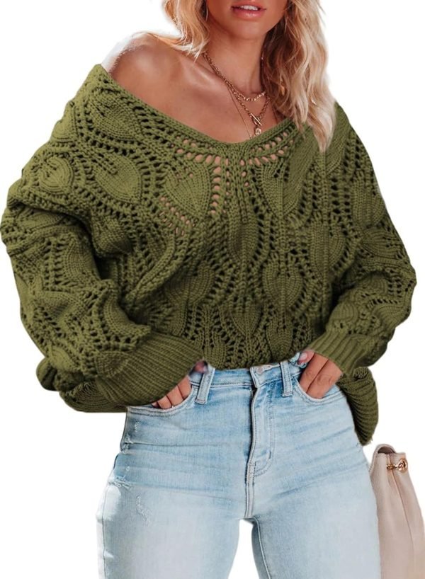 71fS-VR9hSL._AC_SL1500 Fall Sweaters Round Neck Crochet Hollow Out Cute Winter Pullover Sweaters for Women Trendy 2024