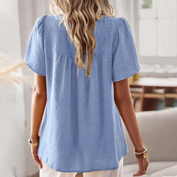 71fT2WsG5mL._AC_SL1500 Womens Summer Tops Crewneck Short Sleeve Shirts Casual Chiffon Blouses Flowy Lace Hem Boho Clothing Trendy 2024