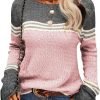 Women Autumn Winter Colorblock Pullover Sweaters Round Neck Striped Slim Fitting Knitwear Tops