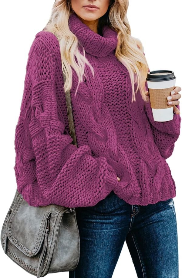 71ff3dl66OL._AC_SL1500 Womens 2024 Winter Fall Solid Turtleneck High Neck Balloon Long Sleeve Sweaters Pullover Outerwear