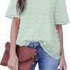 Womens Chiffon Blouse Summer Casual Round Neck Short Sleeve Pom Pom Shirts Top