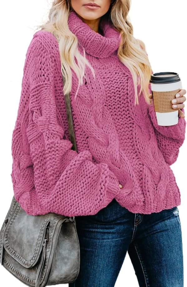 71gtKIzQ_xL._AC_SL1500 Womens 2024 Winter Fall Solid Turtleneck High Neck Balloon Long Sleeve Sweaters Pullover Outerwear