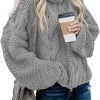 Womens 2024 Winter Fall Solid Turtleneck High Neck Balloon Long Sleeve Sweaters Pullover Outerwear
