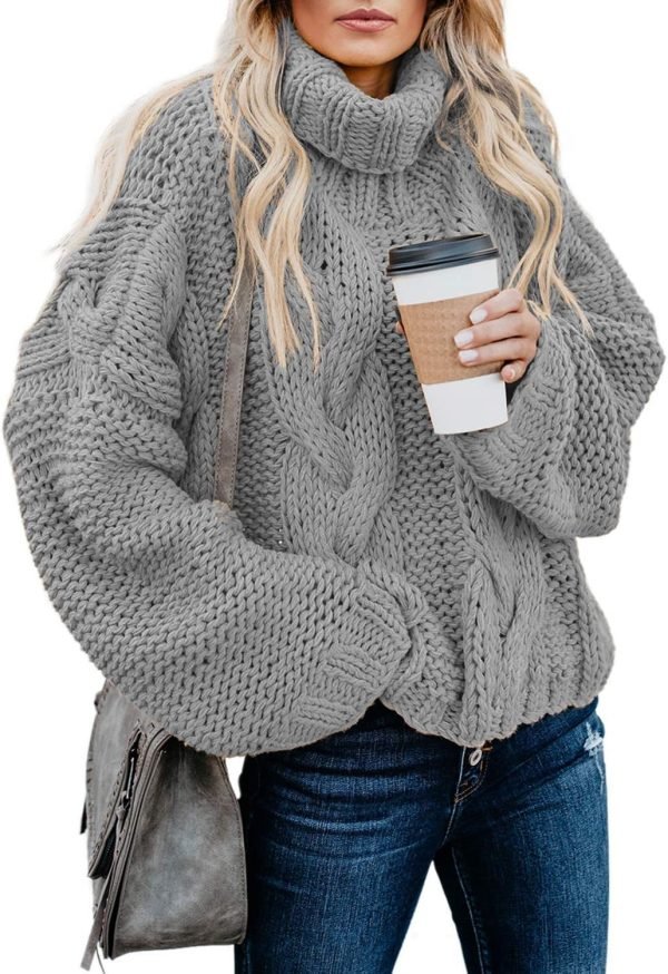 71hc5T-_oXL._AC_SL1500 Womens 2024 Winter Fall Solid Turtleneck High Neck Balloon Long Sleeve Sweaters Pullover Outerwear