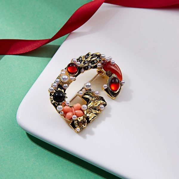 Crystal Pearl Initial Brooch Gold Plated Enamel Colorful Letter Alphabet Breastpin Pin for GIFTS
