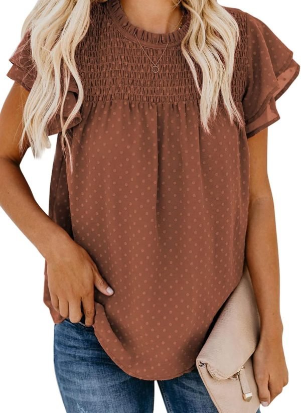 71iOiGQhMpL._AC_SL1500 Womens Crewneck Lace Crochet Pom Pom Flowy Short Sleeve Casual Shirts Blouses Tops