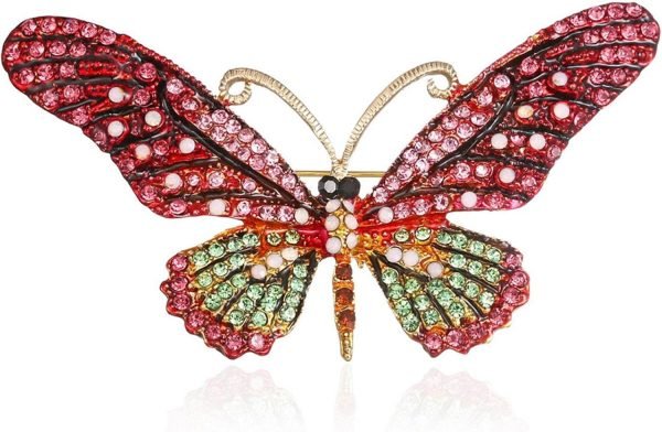 Women Large Colorful Butterfly Shaped Brooch Pin Rhinestone Crystal Butterfly Lapel Pin for Coats Jackets Sweaters Accessories
