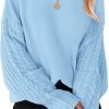 Women's 2024 Fall Long Sleeve Crew Neck Solid Color Cable Knit Chunky Casual Oversized Pullover Sweater Tops