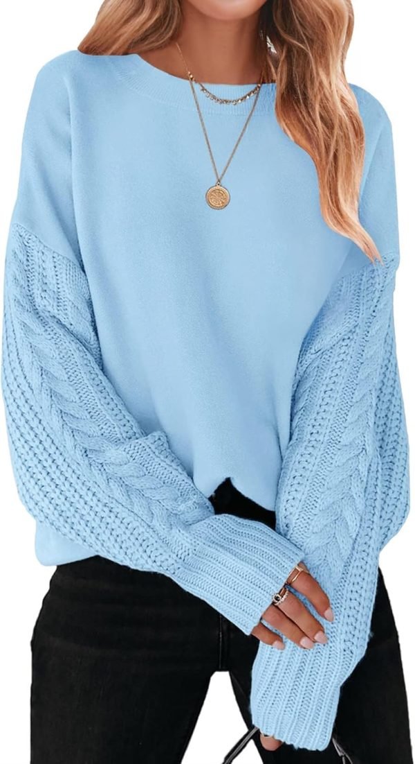 71j1iHx6OEL._AC_SL1500 Women's 2024 Fall Long Sleeve Crew Neck Solid Color Cable Knit Chunky Casual Oversized Pullover Sweater Tops