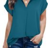 Women's Summer Work Blouse V Neck Short Sleeve Lapel Shirt Top Tunic