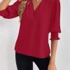 Women's Summer Puff Sleeve Top V Neck Ruffle Button Shirt Pleated Dressy Casual Chiffon Blouses