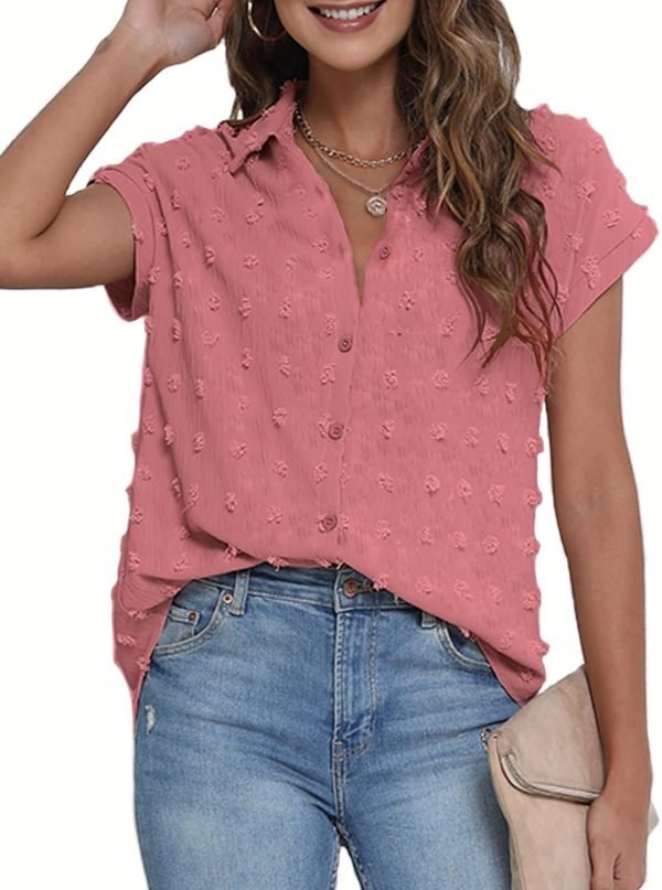 71k9Yx0qKhL._AC_SL1500 Women White Button Down Shirt Dressy Casual Work Tops Chiffon Blouse Summer Short Sleeve Shirts