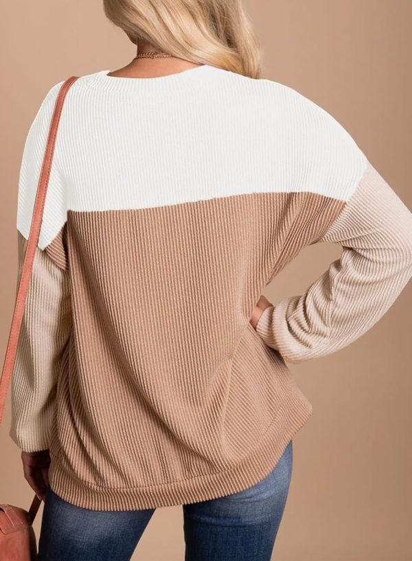 71kgVlnMXOL._AC_SL1500 Womens Fashion 2024 Color Block Long Sleeve Crewneck Knitted Casual Loose Pullover Shirts Tops