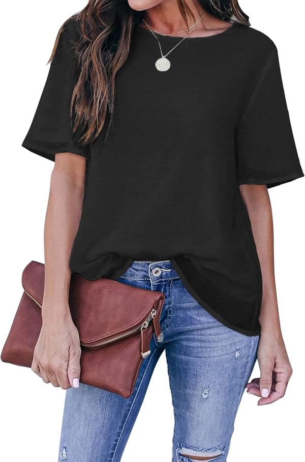 71kwC4C50fL._AC_SL1500 Womens Chiffon Blouse Summer Casual Round Neck Short Sleeve Pom Pom Shirts Top