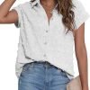 Women White Button Down Shirt Dressy Casual Work Tops Chiffon Blouse Summer Short Sleeve Shirts