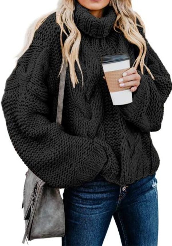 71lDNVxk8hL._AC_SL1500 Womens 2024 Winter Fall Solid Turtleneck High Neck Balloon Long Sleeve Sweaters Pullover Outerwear