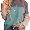 Womens Fashion 2024 Color Block Long Sleeve Crewneck Knitted Casual Loose Pullover Shirts Tops