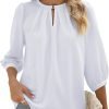 V Neck Puff 3/4 Length Sleeve Womens Tops Dressy Casual Chiffon Work Blouses Pleated T-Shirts Loose Fit S-XXL